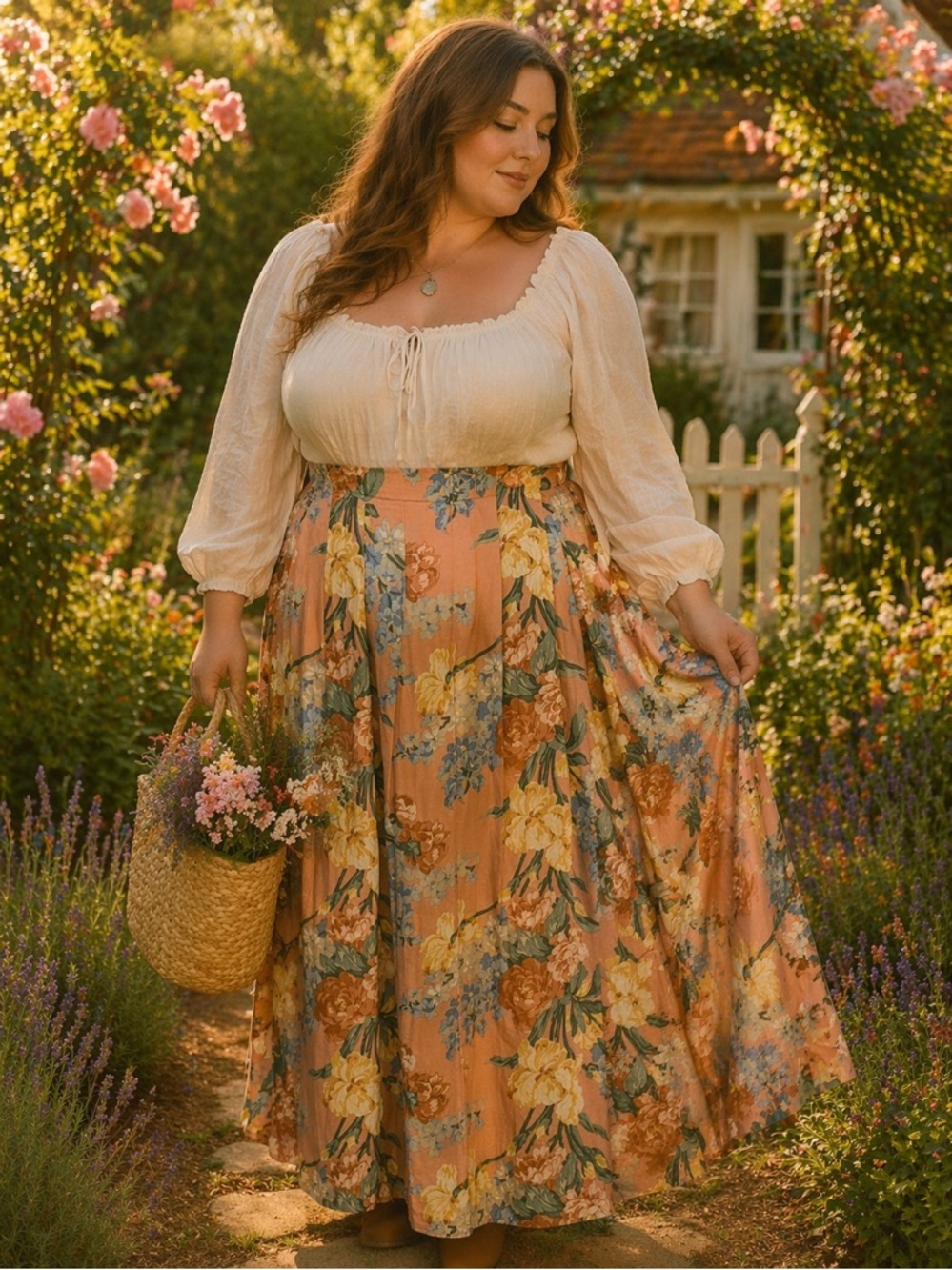 Vintage MARISA CHRISTINA II Pinch Pleated Cottagecore Maxi Skirt